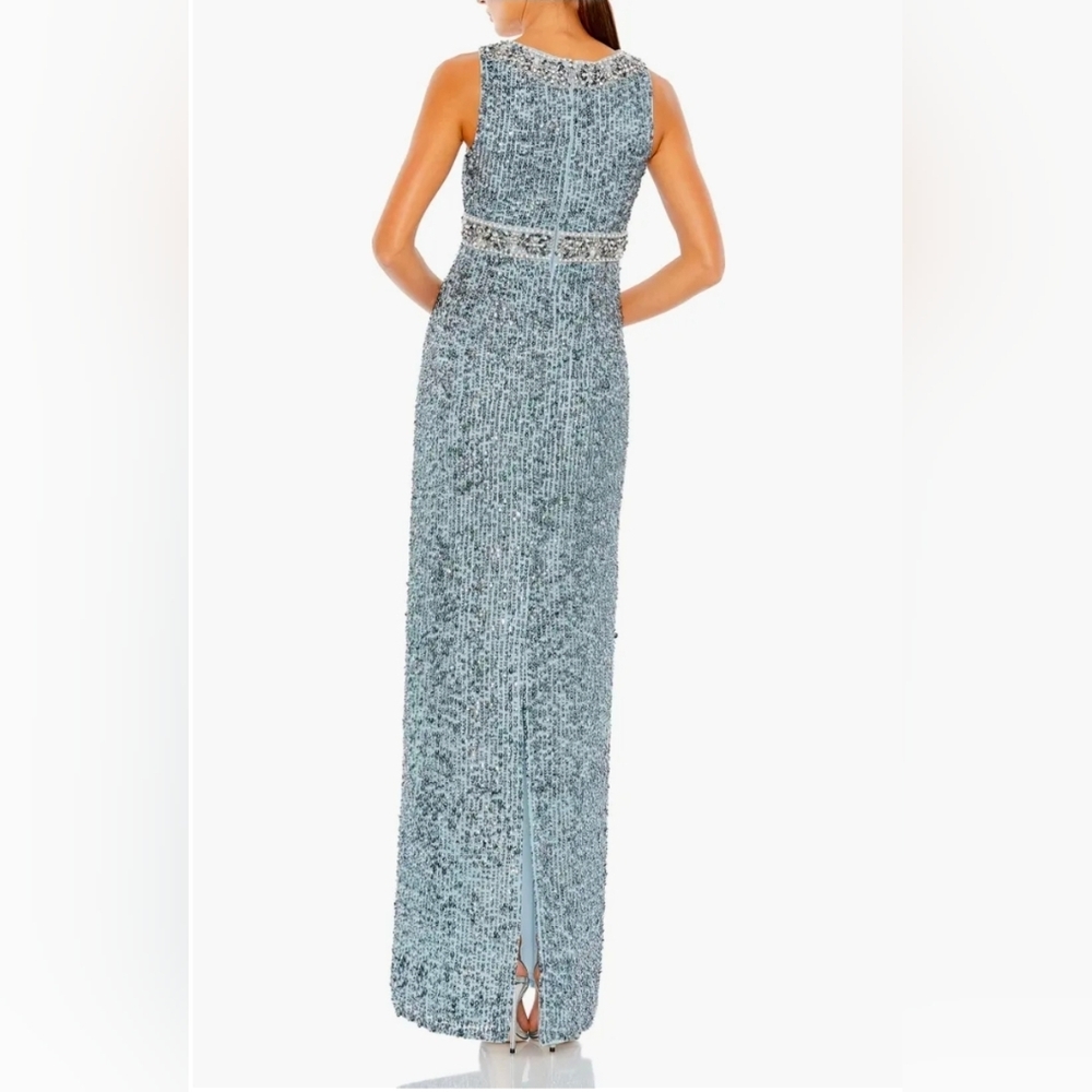 NWT Mac Duggal Silver Sequin Maxi Dress - Picture 3 of 7